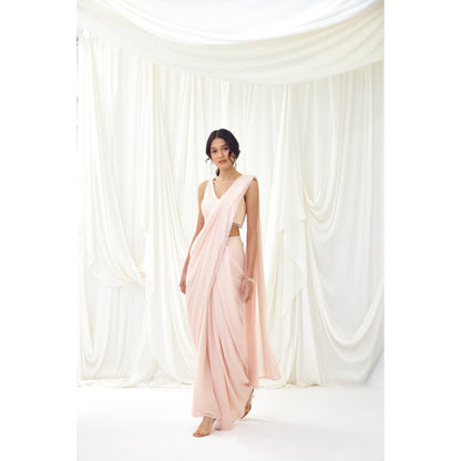 Lavanya Ahuja Pink Blush Pre-Draped Saree with Stitched Blouse