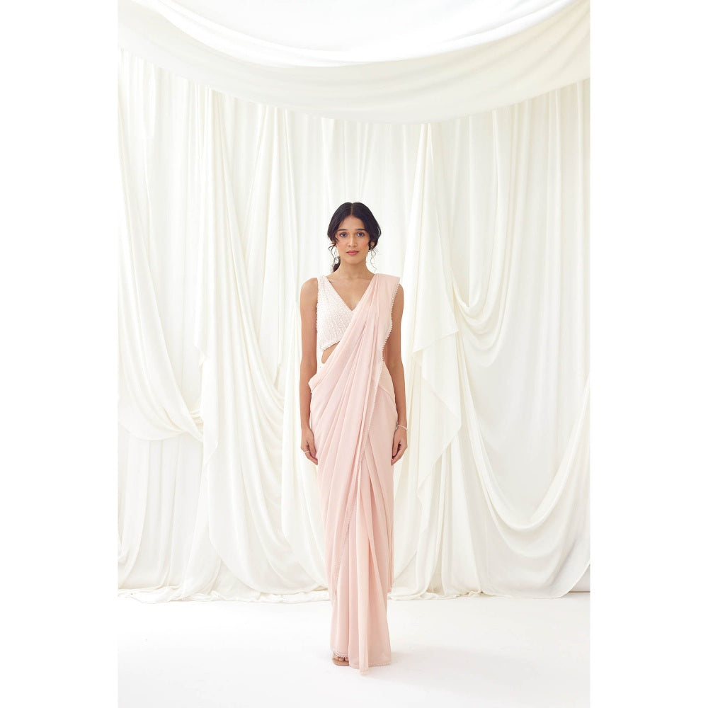 Lavanya Ahuja Pink Blush Pre-Draped Saree with Stitched Blouse