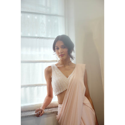 Lavanya Ahuja Pink Blush Pre-Draped Saree with Stitched Blouse
