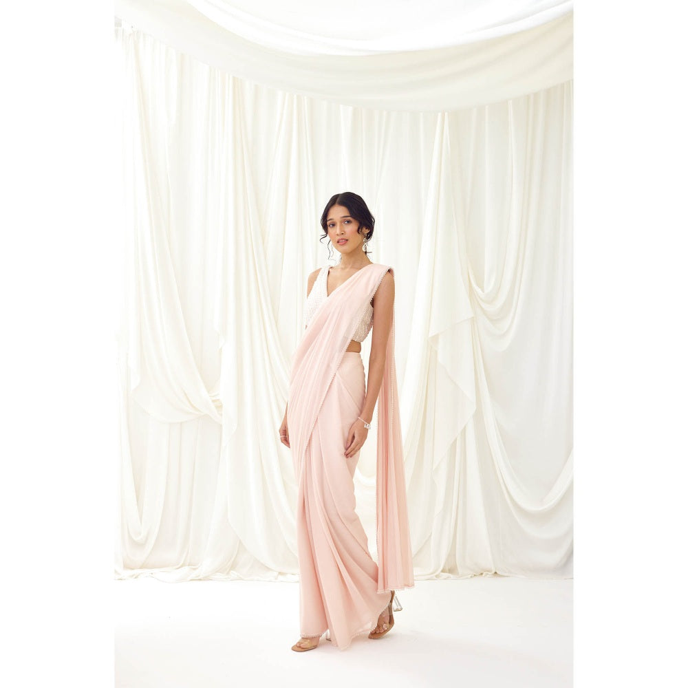 Lavanya Ahuja Pink Blush Pre-Draped Saree with Stitched Blouse