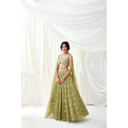 Lavanya Ahuja Green Embroidered Organza Lehenga with Blouse and Dupatta (Set of 3)