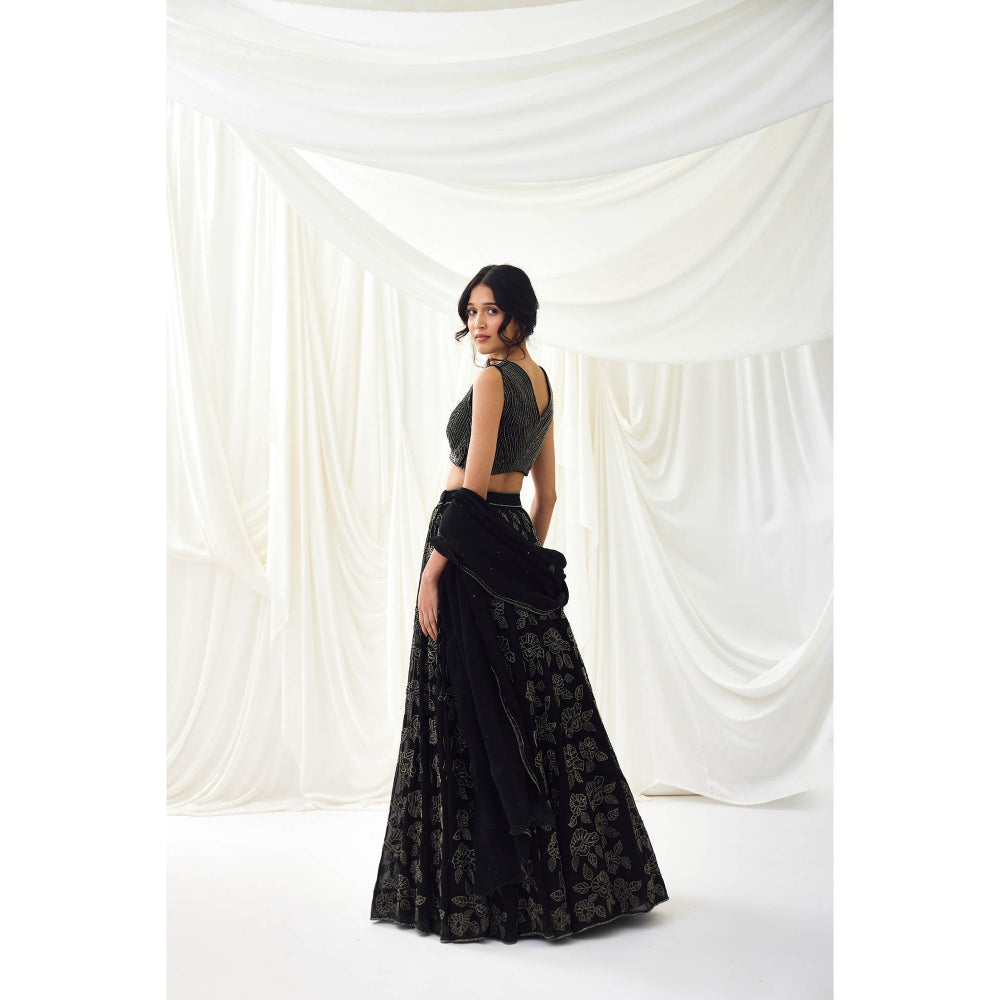 Lavanya Ahuja Black Embroidered Organza Lehenga with Blouse and Dupatta (Set of 3)