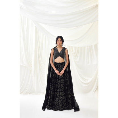 Lavanya Ahuja Black Embroidered Organza Lehenga with Blouse and Dupatta (Set of 3)