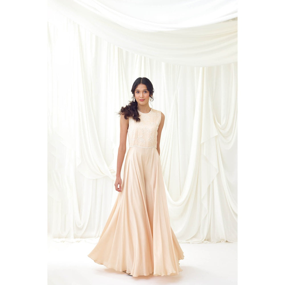 Lavanya Ahuja Pink Flared Jumpsuit with Beaded Bodice