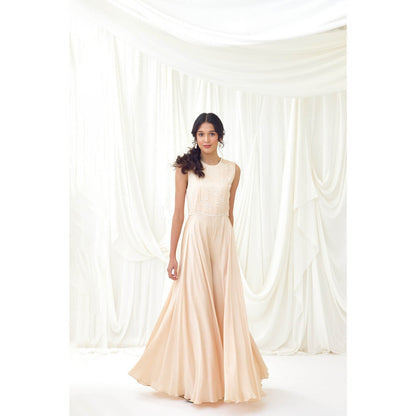 Lavanya Ahuja Pink Flared Jumpsuit with Beaded Bodice