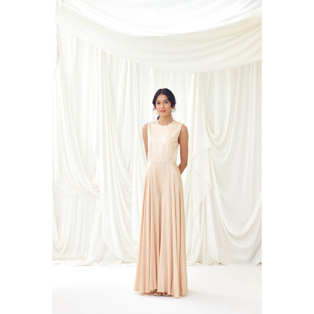 Lavanya Ahuja Pink Flared Jumpsuit with Beaded Bodice