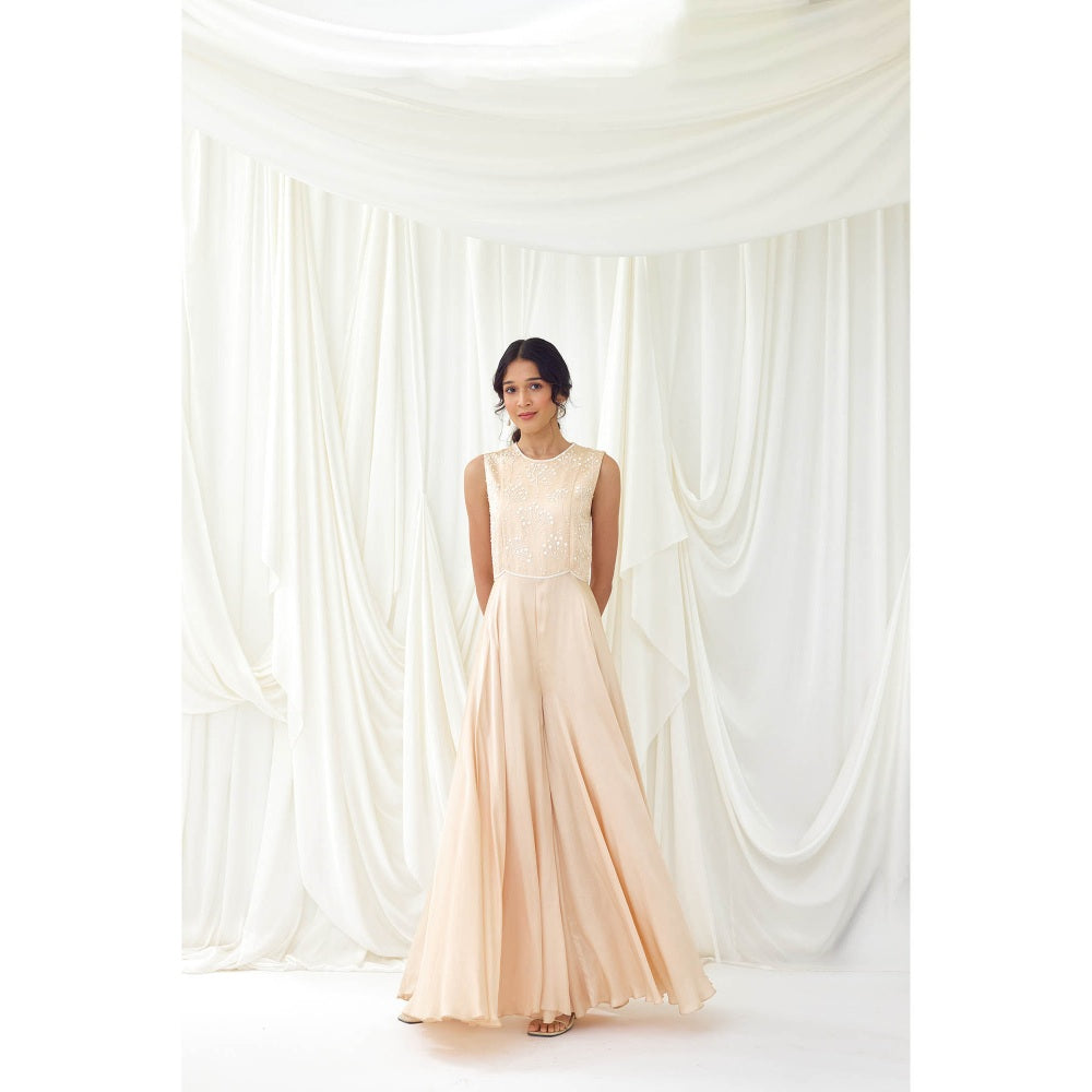 Lavanya Ahuja Pink Flared Jumpsuit with Beaded Bodice