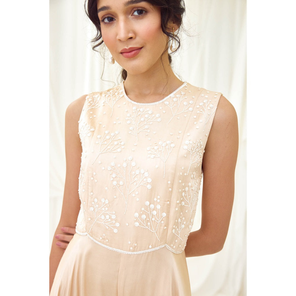 Lavanya Ahuja Pink Flared Jumpsuit with Beaded Bodice