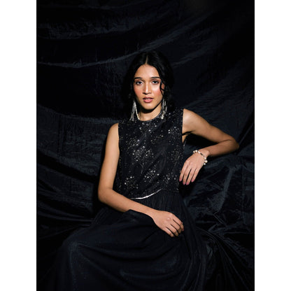 Lavanya Ahuja Black Flared Jumpsuit with Beaded Bodice