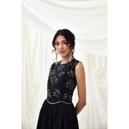 Lavanya Ahuja Black Flared Jumpsuit with Beaded Bodice