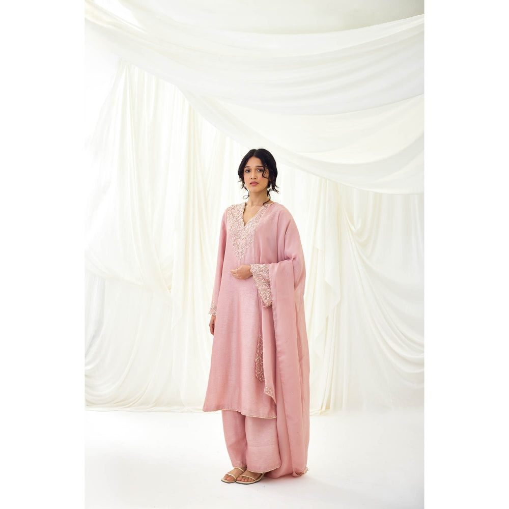 Lavanya Ahuja Pink Rose Kurta with Pant and Dupatta (Set of 3)