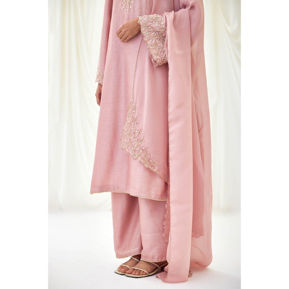 Lavanya Ahuja Pink Rose Kurta with Pant and Dupatta (Set of 3)