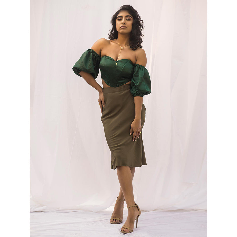 Lea Clothing Loretta Emerald Silk Corset Top