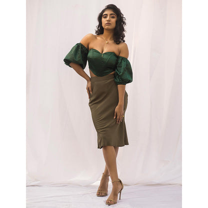 Lea Clothing Loretta Emerald Silk Corset Top