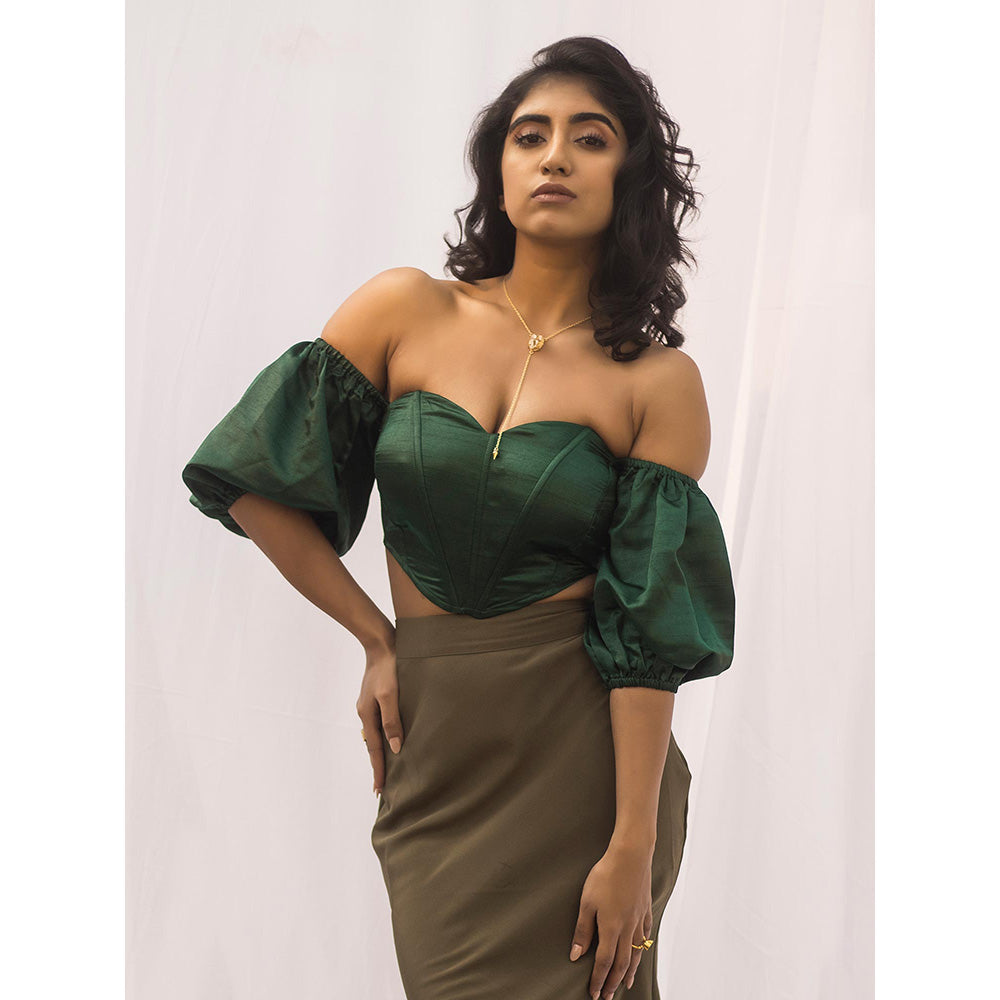 Lea Clothing Loretta Emerald Silk Corset Top