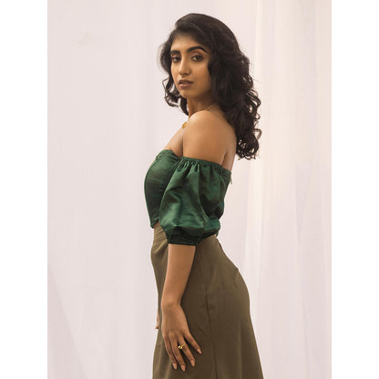 Lea Clothing Loretta Emerald Silk Corset Top