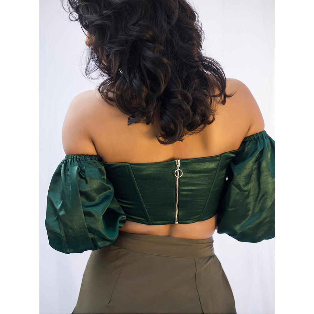 Lea Clothing Loretta Emerald Silk Corset Top
