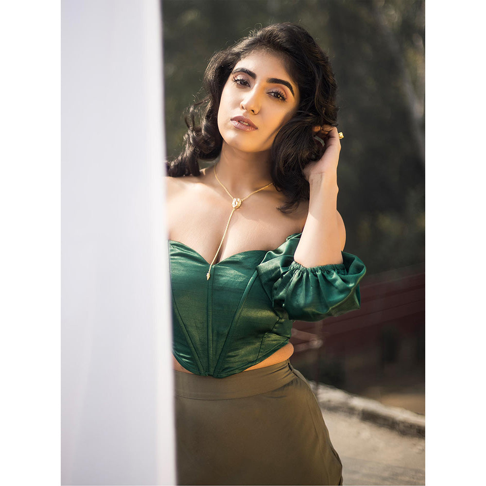 Lea Clothing Loretta Emerald Silk Corset Top