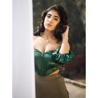 Lea Clothing Loretta Emerald Silk Corset Top