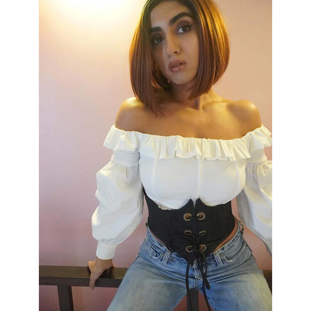 Lea Clothing Giselle White Frill Corset Top