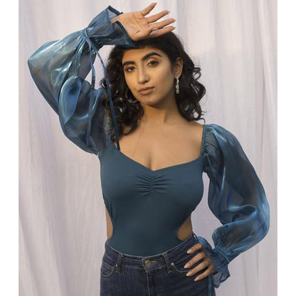 Lea Clothing Eliza Teal Organza Bodysuit