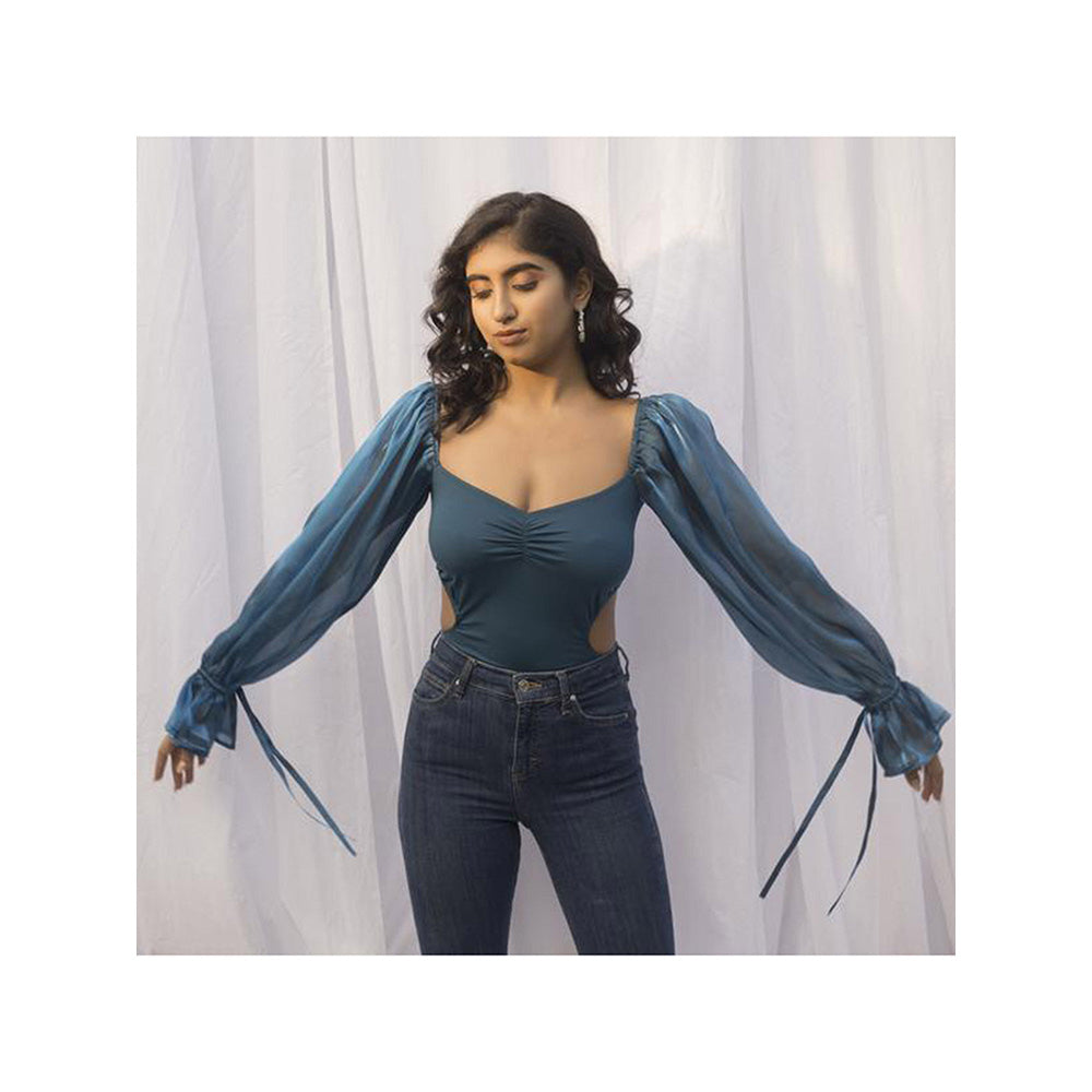 Lea Clothing Eliza Teal Organza Bodysuit