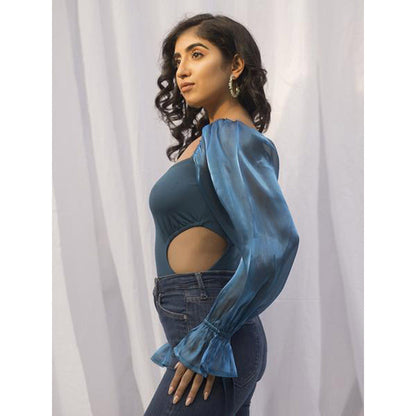 Lea Clothing Eliza Teal Organza Bodysuit