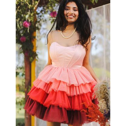 Lea Clothing Belle Multi-Color Ombre Ruffle Tulle Corset Dress