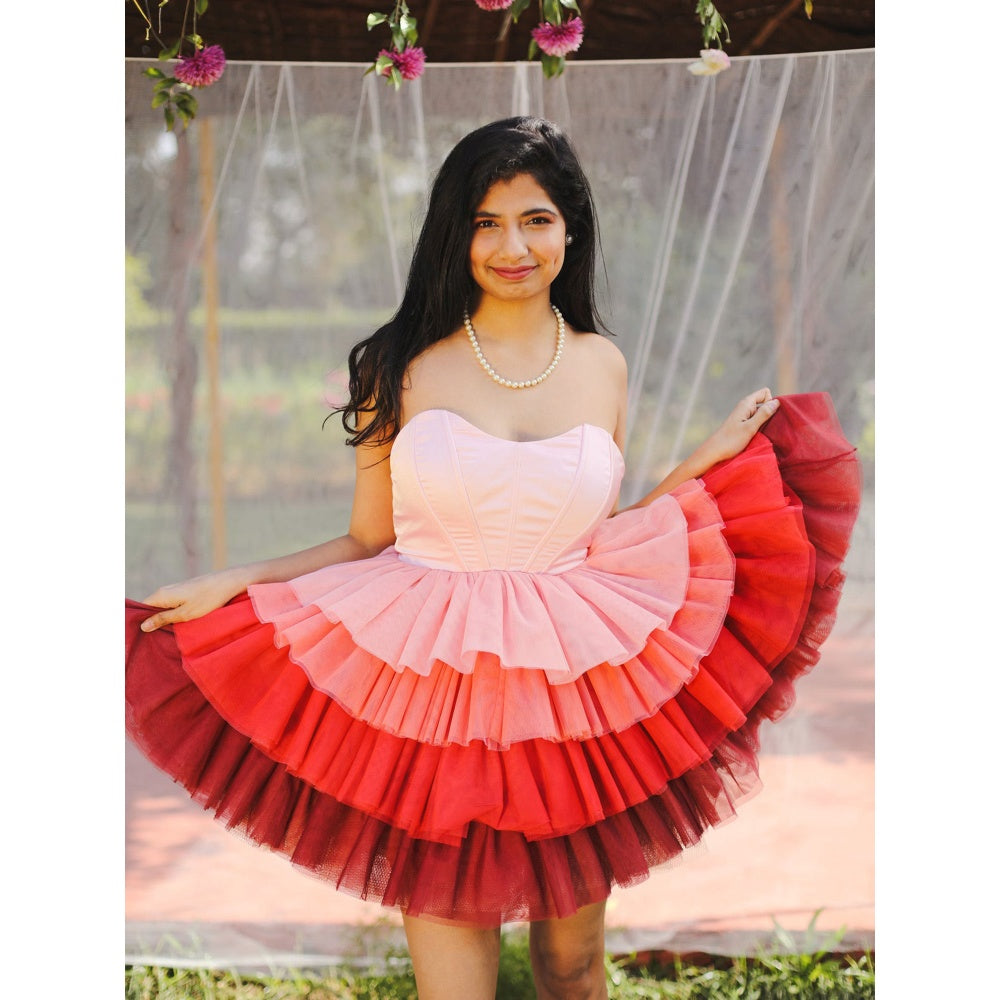 Lea Clothing Belle Multi-Color Ombre Ruffle Tulle Corset Dress