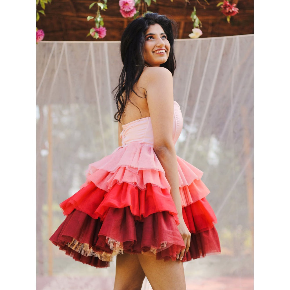 Lea Clothing Belle Multi-Color Ombre Ruffle Tulle Corset Dress
