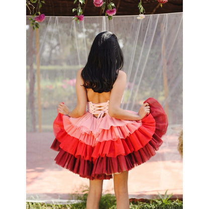 Lea Clothing Belle Multi-Color Ombre Ruffle Tulle Corset Dress