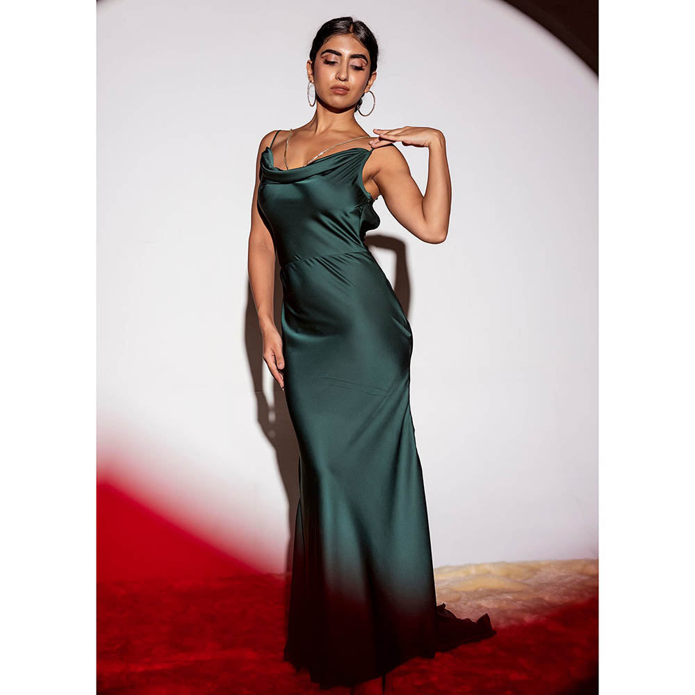 Lea Clothing Esmerelda Emerald Armani Satin Slip Gown