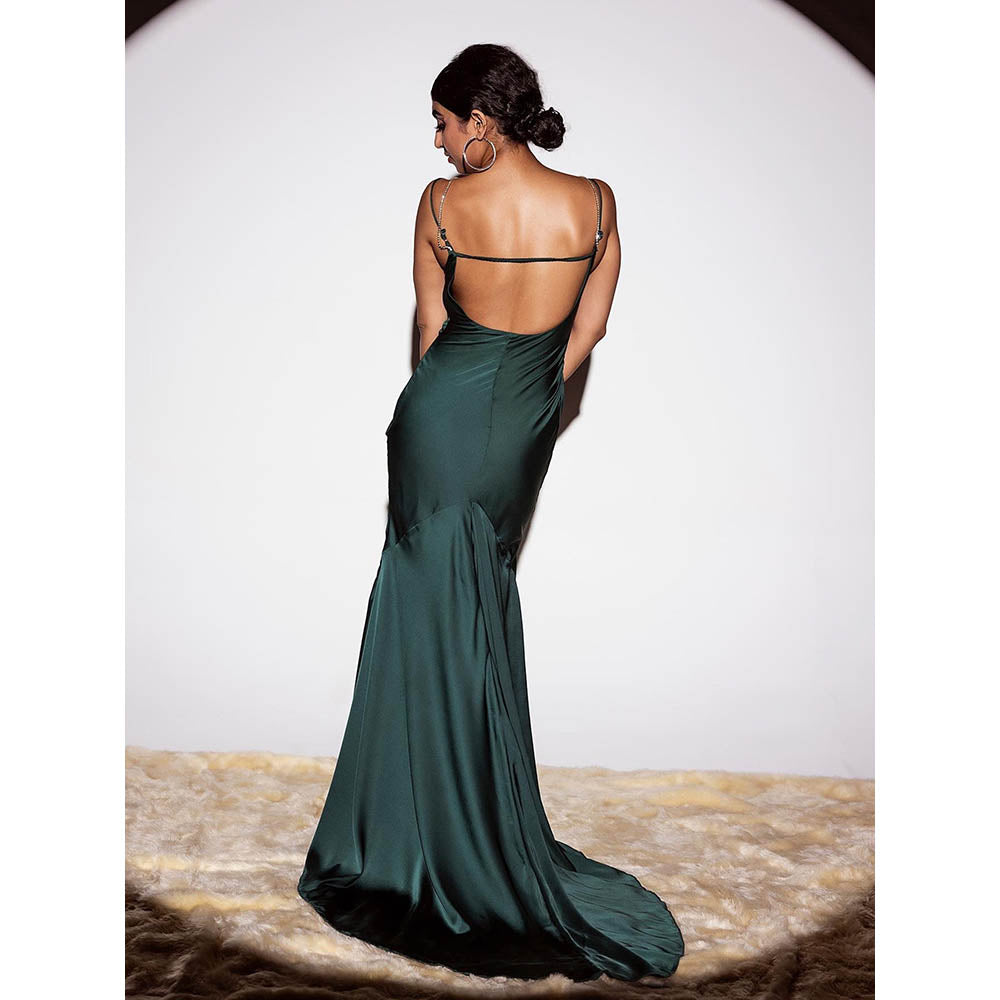 Lea Clothing Esmerelda Emerald Armani Satin Slip Gown