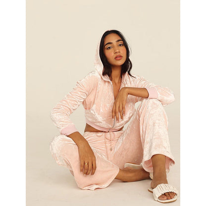 Lea Clothing Regina Baby Pink Velour Flare Pants