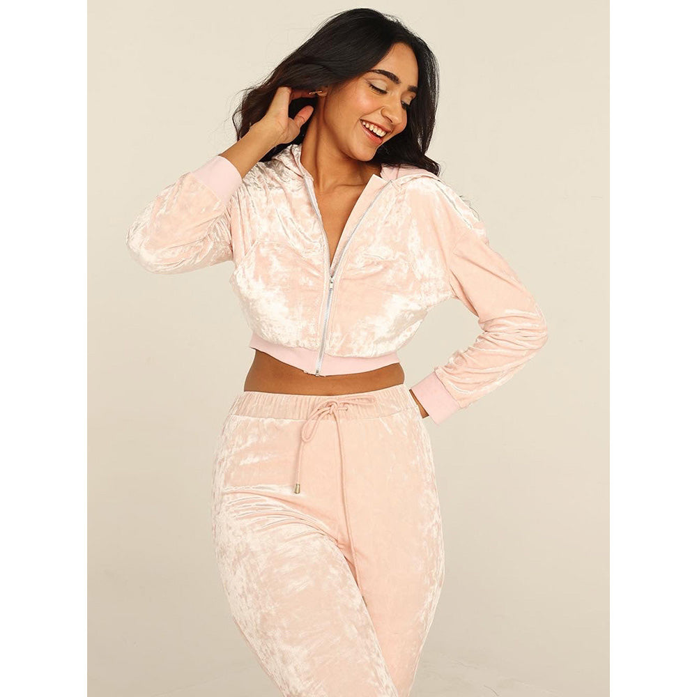 Lea Clothing Regina Baby Pink Velour Flare Pants