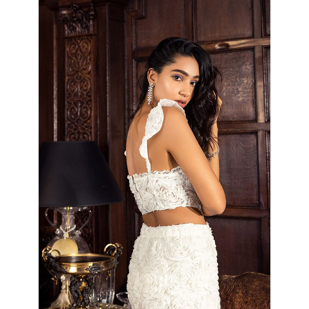Lea Clothing Kayla White 3-D Floral Embroidered Midi Skirt
