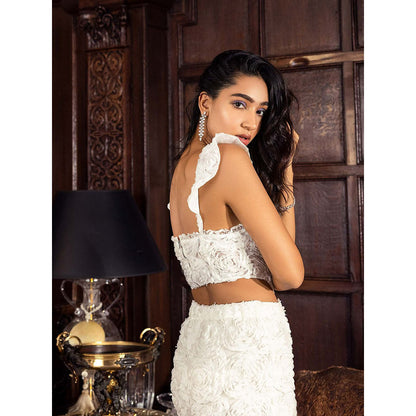 Lea Clothing Kayla White 3-D Floral Embroidered Midi Skirt