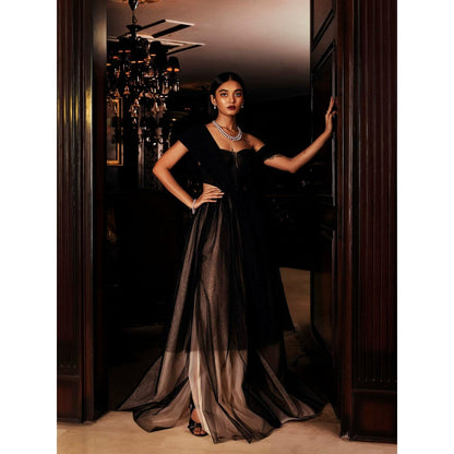 Lea Clothing Anastasia Black And Nude Tulle Corset Gown