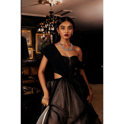 Lea Clothing Anastasia Black And Nude Tulle Corset Gown