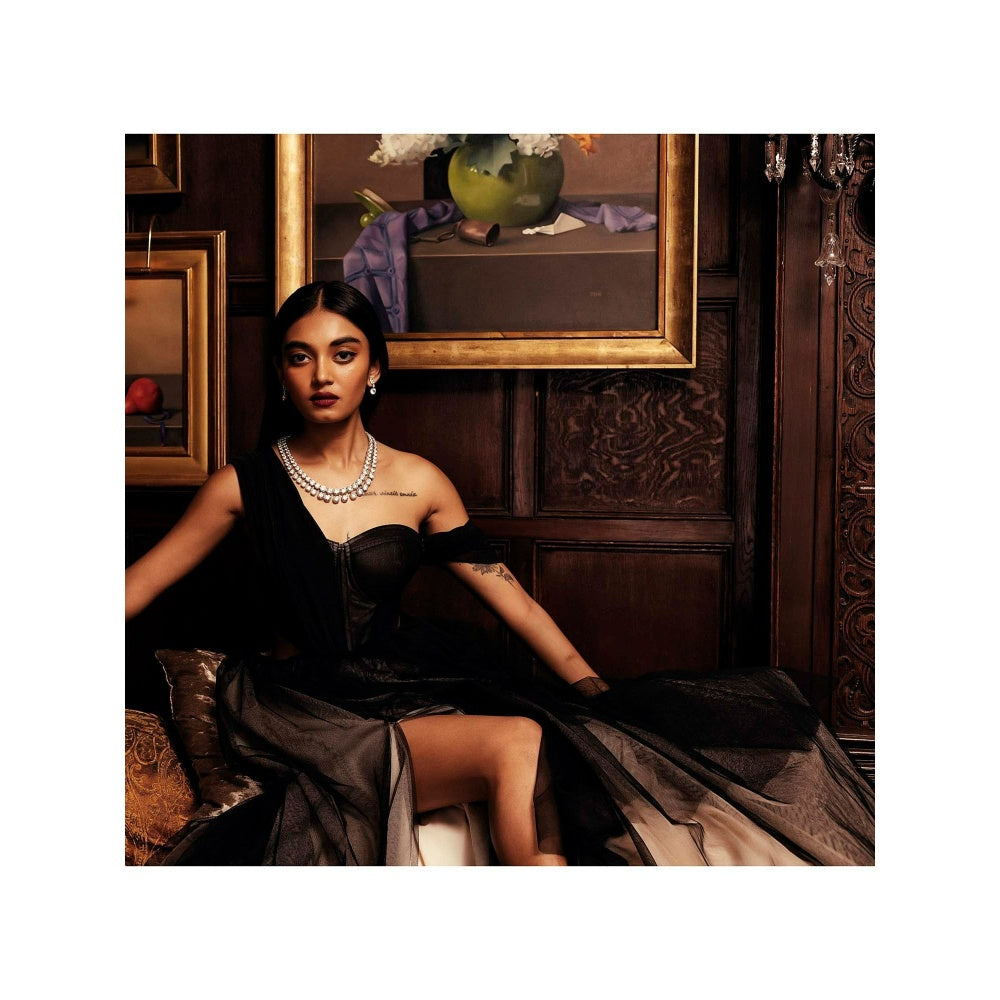 Lea Clothing Anastasia Black And Nude Tulle Corset Gown