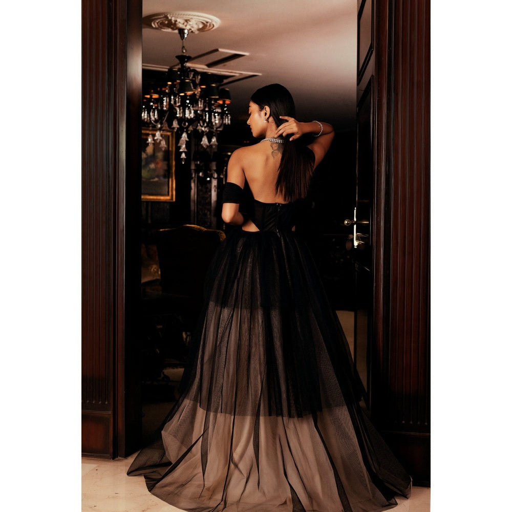 Lea Clothing Anastasia Black And Nude Tulle Corset Gown