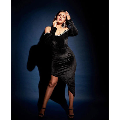 Lea Clothing Adele Black Velvet Corset Rhinestone Dress