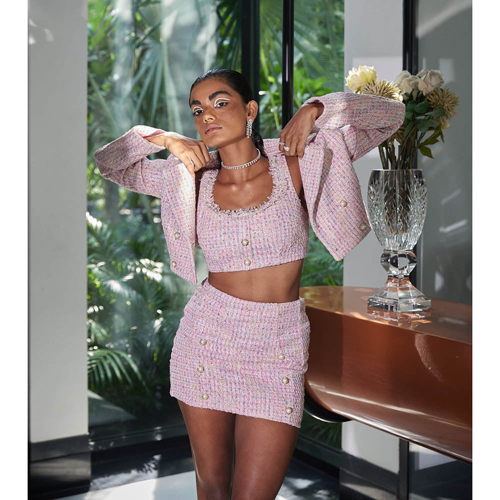 Lea Clothing Caroline Pink Tweed Skirt