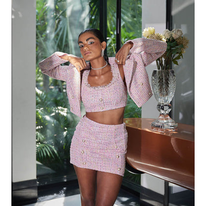 Lea Clothing Caroline Pink Tweed Skirt