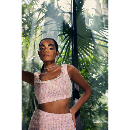 Lea Clothing Caroline Pink Tweed Skirt