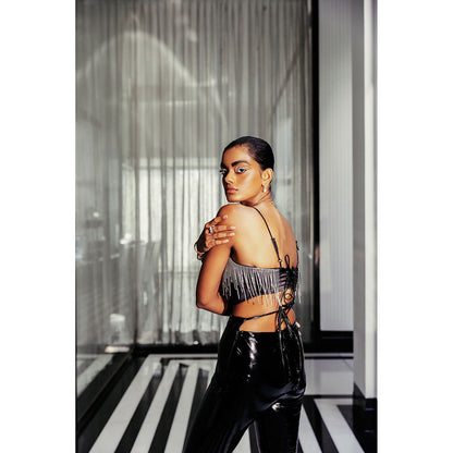 Lea Clothing Sydney Black Rhinestone Crop Top