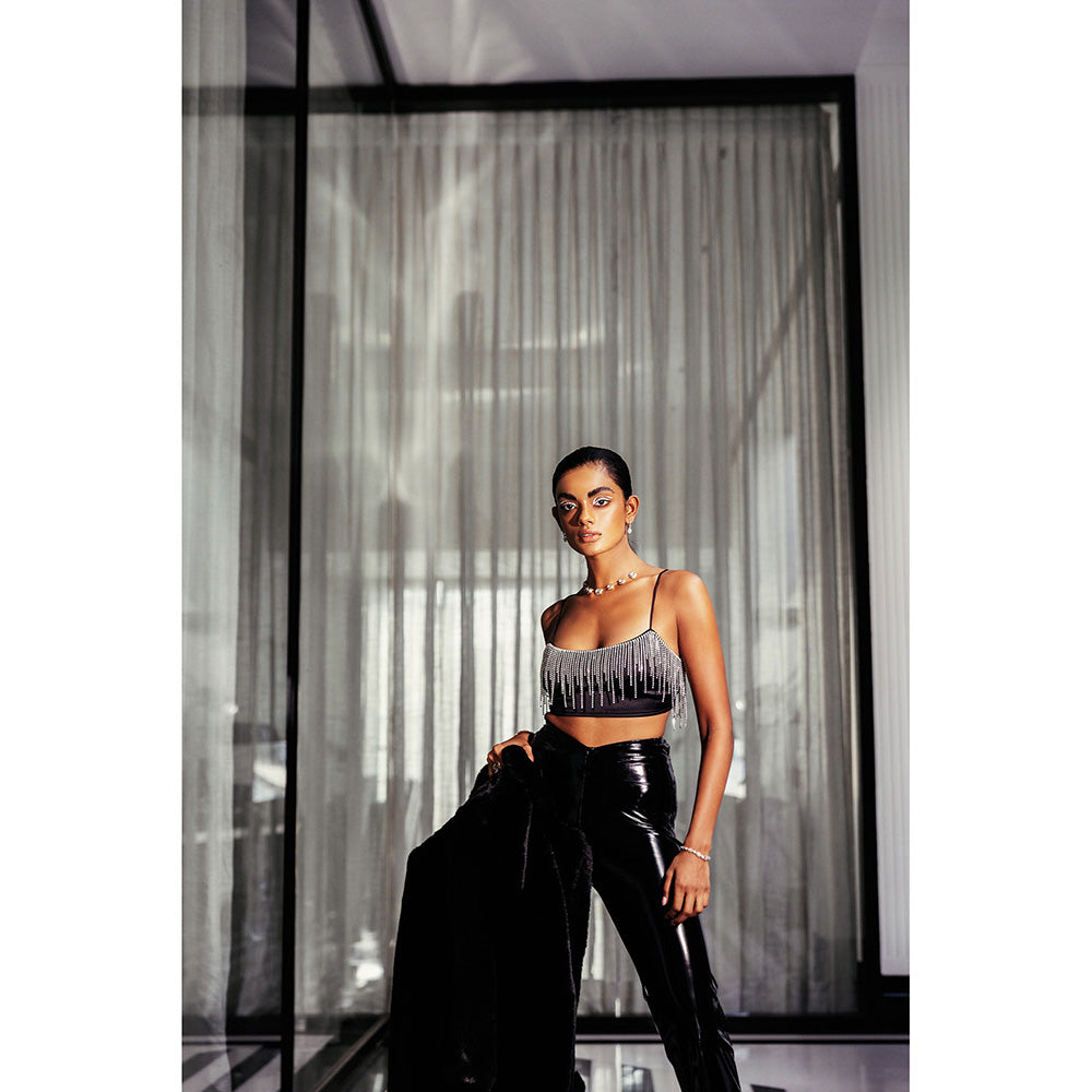 Lea Clothing Sydney Black Rhinestone Crop Top