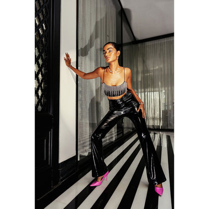 Lea Clothing Sydney Black Rhinestone Crop Top
