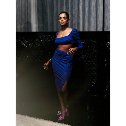 Lea Clothing Chantelle Sapphire Glitter Blue Co-Ord (Set of 2)