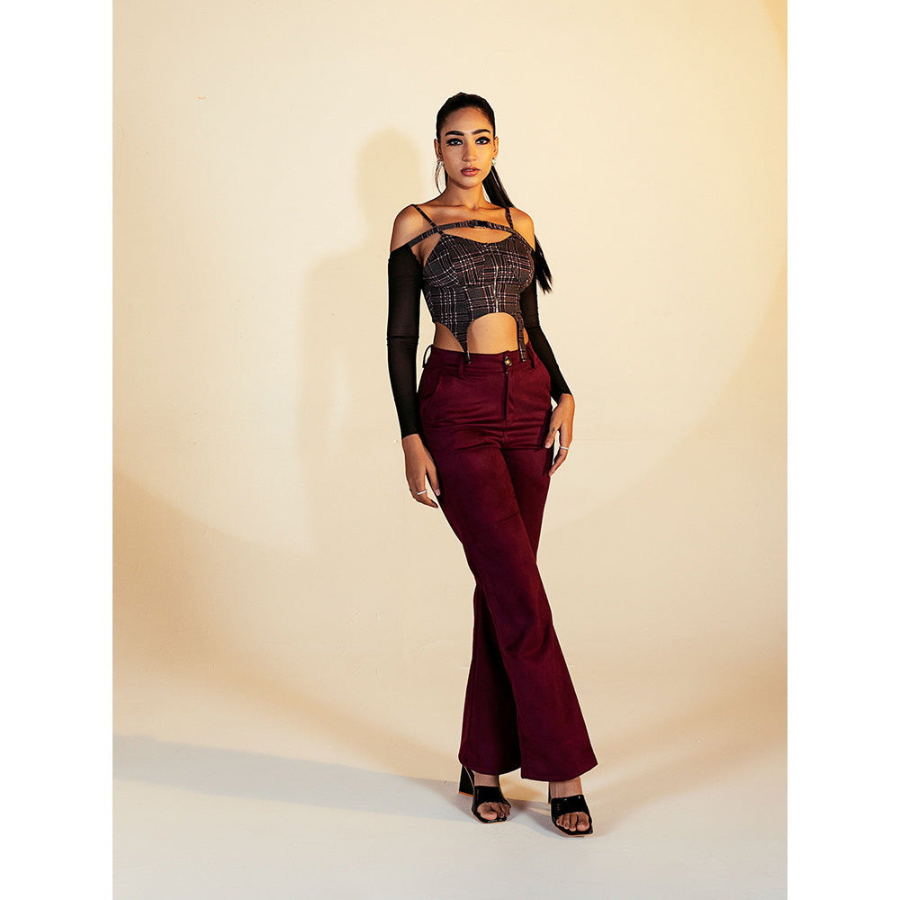 Lea Clothing Amada Red Faux Suede Flare Pants